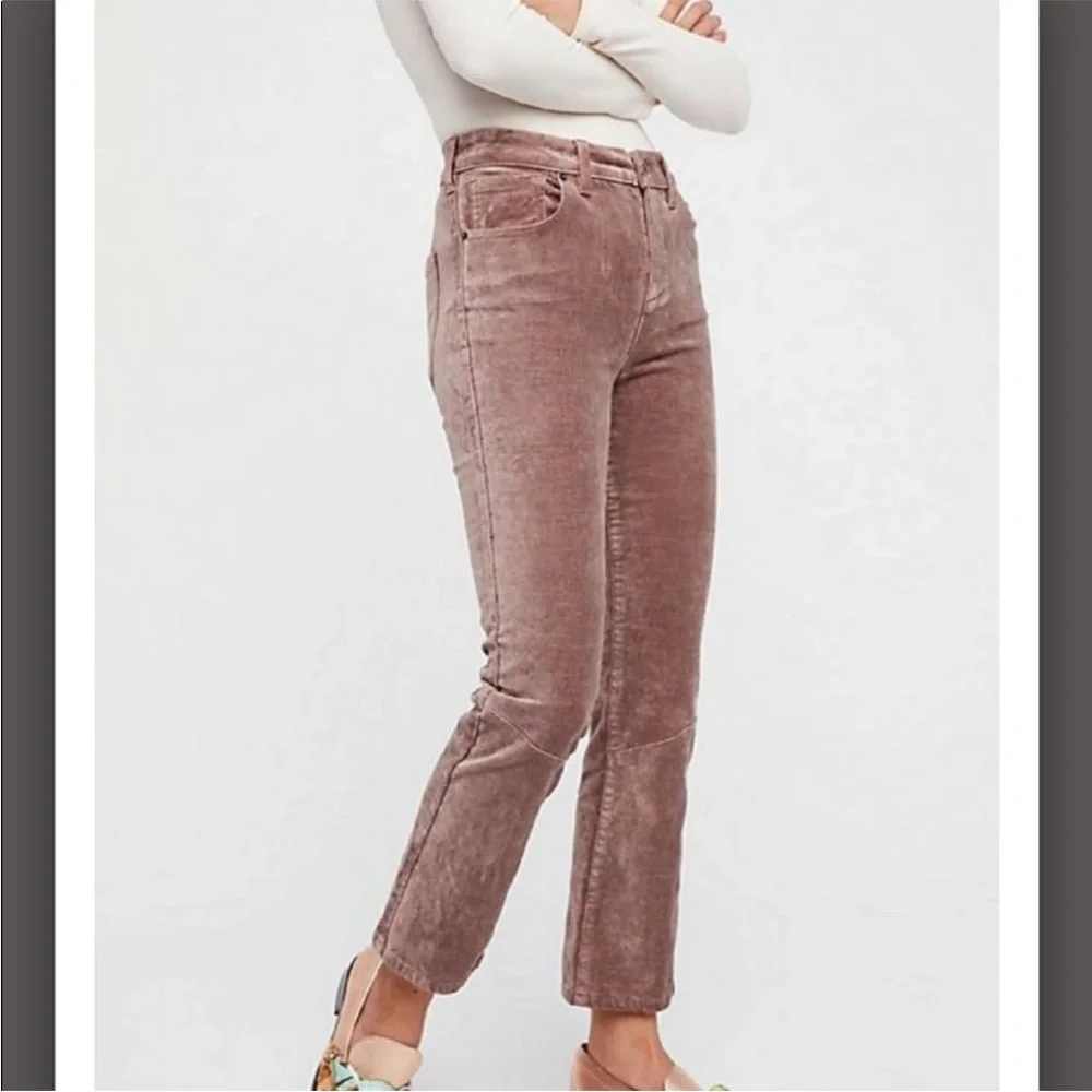 NWT Free People Velvet‎ Crop Flare Pants taupe